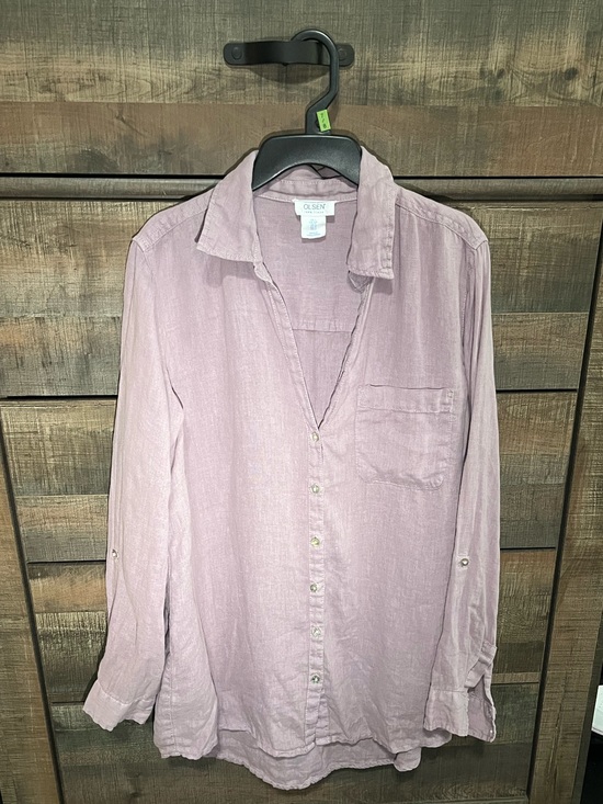 Sigrid Olsen Tops - Sigred Olsen Women’s Linen Long-Sleeve Button-Up Shirt in Dusty Rose.